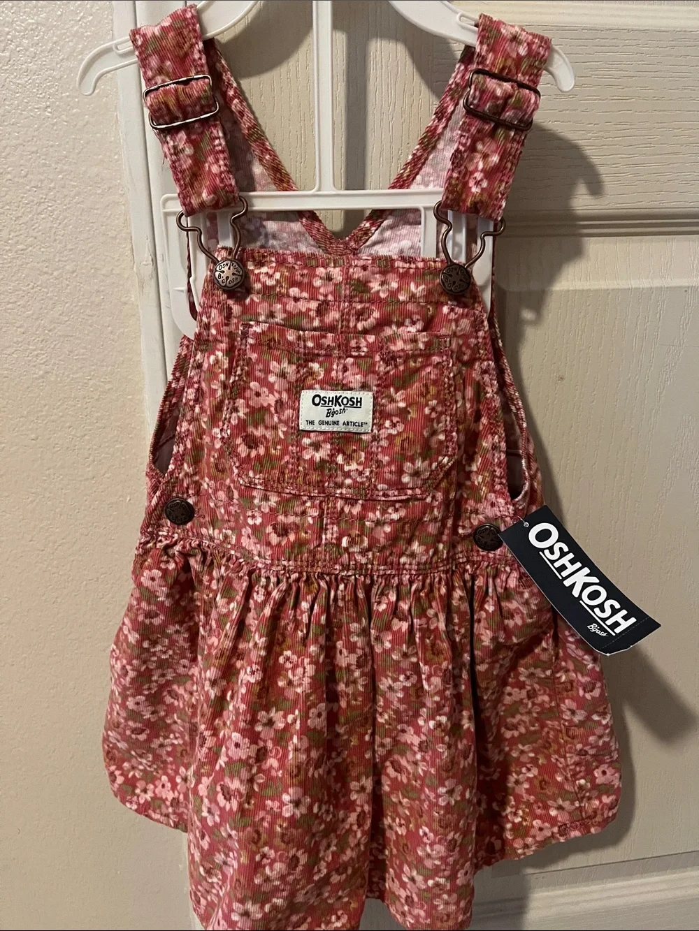 OshKosh B'gosh Rose Pink Floral Fall Corduroy Overall Dress